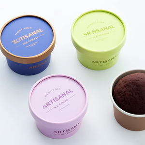 Dùng một lần đôi tường <span class=keywords><strong>Ice</strong></span> <span class=keywords><strong>Cream</strong></span> container bồn tắm với mái vòm Nắp Kraft phân hủy sinh học bao bì cho sữa chua vàng lá in ấn - Product Image 4