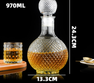 ขวดเหล้าแก้วใสทรงแจกันดีไซน์สร้างสรรค์ ขนาด 230 มล. 520 มล. 970 มล. พร้อมฝาปิด สำหรับวิสกี้ เหล้า ไวน์ - Product Image 6
