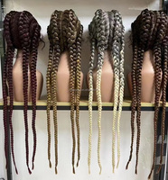 Soldes Exceptionnelles Perruques Synthétiques en Dentelle 32 Pouces Longues Tresses Carrées Perruques en Dentelle Tressées à la Main pour Femmes Soutien Taille Moyenne