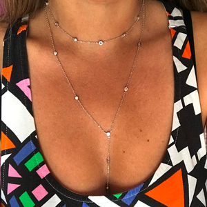 Silver Gold Plated Micro Pave CZ Long <strong>Y</strong> <strong>Necklace</strong> with Multi-Layered <strong>Y</strong>-Choker for Women for Weddings Gifts - Product Image 2