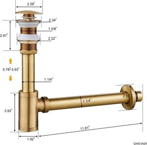 Sifón en P de latón macizo de 1-1/4 pulgadas, ajustable, cepillado, ecológico y ligero, para lavabo y bañera - Product Image 2