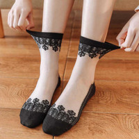 Nouveaux produits été mode chaussette transparente Sexy cristal dentelle mince Nylon femmes chaussettes