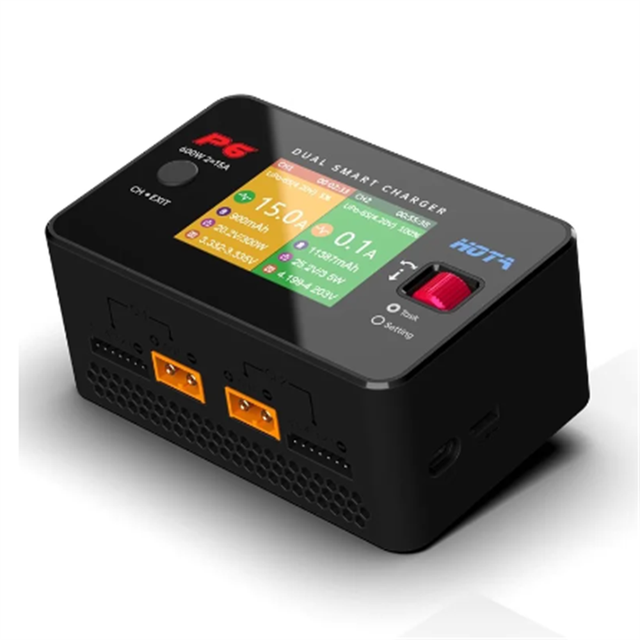 HOTA P6 DC 600W 15Ax2 Dual Channel Battery Balance Charger Smart Charger for Lipo 1-6S LiIon NiMH Battery With Type-C Output 45W