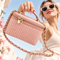 Sac à Makeup Eco Coloré Voyage Grand Jacquard Terry Rose Mignon Logo - Grande Capacité Zip