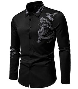 ชุดเดรสแฟชั่นแขนยาวสำหรับผู้<span class=keywords><strong>ชาย</strong></span>, <span class=keywords><strong>เสื้อ</strong></span>ปักลายมังกรทรงสลิมฟิตเสื้อสำหรับไปงานปาร์ตี้ - Product Image 3