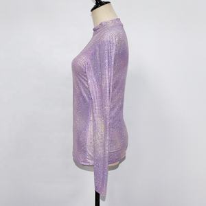 T145 tela <span class=keywords><strong>de</strong></span> <span class=keywords><strong>tul</strong></span> Sexy malla Top <span class=keywords><strong>manga</strong></span> <span class=keywords><strong>larga</strong></span> Bling Diamond Tank Top estampado brillo cristal camiseta Tops - Product Image 3