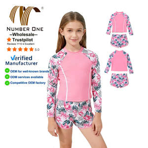 2026 Cô Gái 2 Pcs Phát Ban Bảo Vệ Đồ Bơi Hoa In Dài Tay Áo Tắm Phù Hợp Với Trẻ Em Quần Short Bãi Biển Kích Thước 8-12T Tankinis - Product Image 1