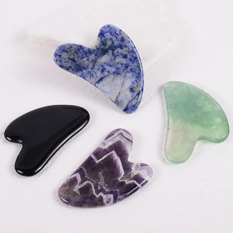 Custom Logo Natural Jade Stone Gua Sha Facial Tools Wholesale Beauty Rose Quartz Gua Sha Stone Massager Multiple materials