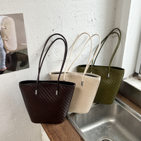 Sac à bandoulière classique spacieux pour femme, texture tissée, cuir PU, longue sangle, léger et durable