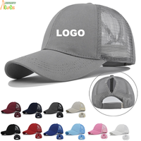 Gorra de béisbol transpirable con protección solar y diseño cruzado para coleta, gorra de malla tipo camionero con orificio para moño alto, ODM OEM para deportes