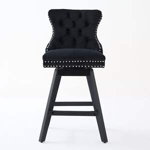 DB Leisure Style <b>Barstools</b> <b>Swivel</b> Velvet with Button Tufted Decoration and Wooden Legs Chrome Nailhead Trim for Hotels Bars - Product Image 2