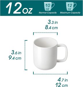 Juego de 6 <span class=keywords><strong>Tazas</strong></span> de Café de Porcelana Blanca de 12 oz al por Mayor |   <span class=keywords><strong>Tazas</strong></span> de Té de Cerámica de Alta Calidad para Cafetería y Regalo |   Apto para lavavajillas y microondas - Product Image 2