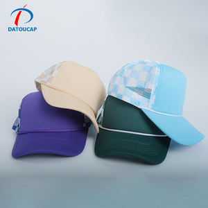Casquette de baseball brodée de couleur vierge en gros en vrac de haute qualité casquette de baseball maille 5 panneaux mousse de daim casquette de camionneur à carreaux personnalisée avec corde - Product Image 6
