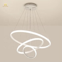 Lustre LED moderne en acrylique à 3 anneaux pour chambre à coucher, salon, suspension dorée de luxe, protection des yeux, décoration artistique simple