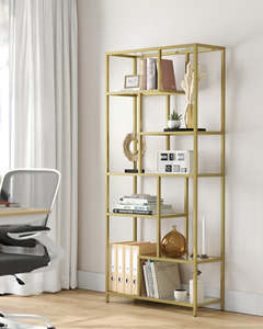<span class=keywords><strong>Estante</strong></span> de almacenamiento de vidrio dorado de 80cm, soporte para plantas, librería alta de 6 niveles, estantería independiente para el hogar y la Oficina - Product Image 3