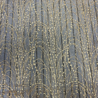 Tulle perlé brodé en forme de ligne abstraite or, nouvelle collection K2023