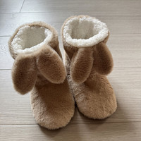 Chaussons d'intérieur pour femmes, mi-mollet, à oreilles de lapin, doux, à semelle souple, antidérapants, chauds, en coton, OEM
