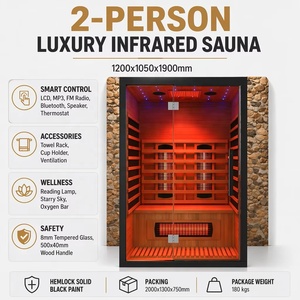 Cabine de <span class=keywords><strong>sauna</strong></span> infrarouge à spectre complet pour 2 personnes, en bois massif de pruche, avec thérapie par lumière rouge, cadre noir - Product Image 3
