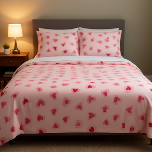 Juego de Sábanas Blancos Azteca de Microfibra, 4 Piezas, Diseño de Corazones, 200 Hilos, Ropa de Cama para el Hogar - Product Image 2