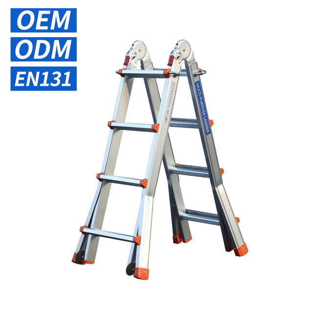 Wheels Industrial Multi-Functional Telescopic Articulated Folding Ladder CE/EN131 Certified 150kg Load Capacity Aluminum Outdoor