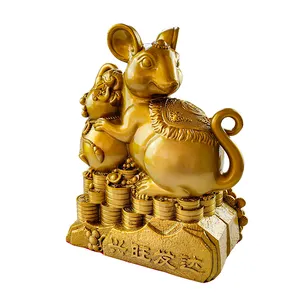 2024 Großhandels preis Kupfer Statue Produkte nach Hause Fengshui Ornamente Wohnkultur Metall goldene Messing Ratte Tierkreis Tier Ornamente