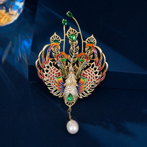 Broche de Estilo Chino con Diseño de Cien Pájaros que Adoran al Fénix, Pin de Solapa de Esmalte de Lujo Ligero para Vestido Cheongsam y Accesorios de Vestir de Noche - Product Image 1
