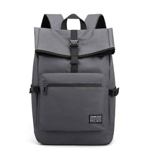 Mochila de lona negra estilo preppy, suave, informal, deportiva, impermeable, con cierre enrollable y logotipo impreso, muestra gratuita. - Product Image 2