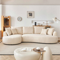 Canapé d'angle moderne incurvé en tissu compressé, design créatif, en forme de L, populaire, en mousse crème, livré en boîte