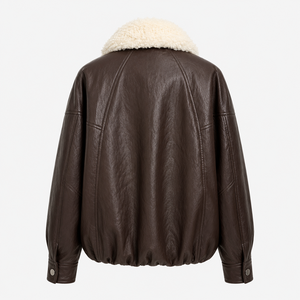 Artificial Fur Women's Short Slim-fit Eco-Friendly <b>Bomber</b> <b>Jacket</b> with Spring Stand Collar Full Sleeves Solid leather <b>jacket</b> - Product Image 3