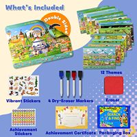 Grands livres de recherche et de découverte réutilisables pour enfants avec 4 marqueurs effaçables à sec et autocollants, livre d'images cachées