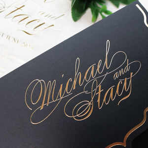 Tri-fold Pocket Folder Transparent Acrylic Invitation <strong>Cards</strong> with <strong>Rsvp</strong> <strong>Card</strong> and Gold Foil Text for Wedding Party - Product Image 6