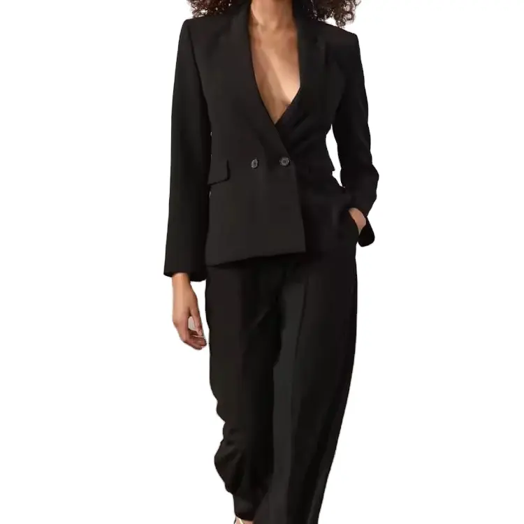 Custom Fashion Wear Black Solid Color Long Sleeve Long Pant Office Formal Suit For Women