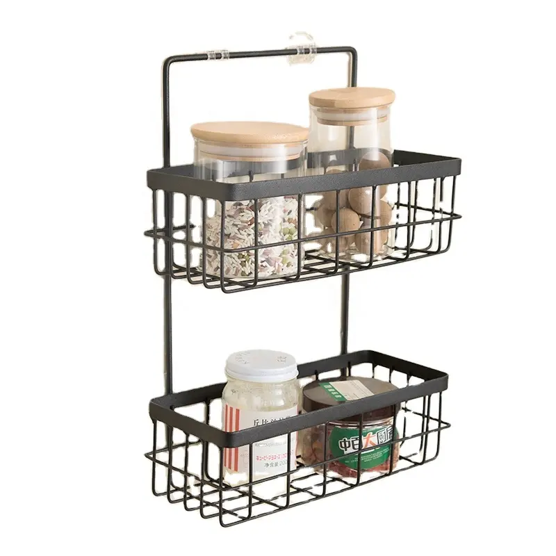 Metal wall hanging kitchen storage 2 tiers metal wire rack Rustic Solid Shelf for Bathroom Decor Storage for home storage