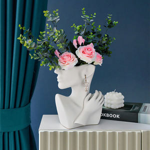 Sculpture créative espagnole blanche en céramique argent demi-visage demi-Portrait <span class=keywords><strong>Vase</strong></span> moderne Art déco Design pour fleurs - Product Image 6