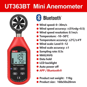Anemómetro Digital Portátil UNI-T UT363 UT363BT, Medidor de Velocidad del Viento, Medidor de Temperatura, Pantalla LCD, Medidor de Flujo de Aire L60 - Product Image 6