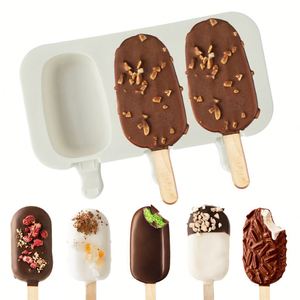 Moule à glaçons ovales en silicone de qualité alimentaire avec bâtonnets en bois, outils de fabrication, congélation rapide, facile à démouler - Product Image 4