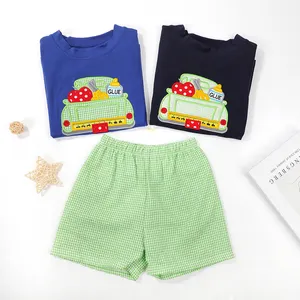 Wholesale Summer Knitted Applique Design Boys Short Set Boys Clothing Sets Summer Kids Clothing Sets For Boys