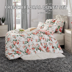 Juego de Funda Nórdica de 3 Piezas Estilo Francés, 200 Hilos, Poliéster Lavable, Diseño de Flores con Impresión Reactiva, para Uso Doméstico - Product Image 2