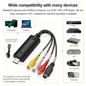 Tarjeta de Captura de <span class=keywords><strong>Video</strong></span> USB, Convertidor RCA a USB, Dispositivo de Transferencia de VHS a Digital Plug and Play para VCR DVD Hi8 - Product Image 4