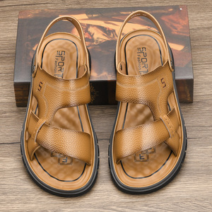 Sandalias con Correa en T para Hombre, Primera Capa de Piel de Vacuno, Punta Abierta, Suela de Goma, Forro de Cuero Genuino Transpirable, Diseño Sólido - Product Image 2