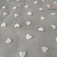 Kain nilon warna pink merah hijau putih hitam biru ungu kuning cokelat dengan motif hati, polkadot, flocking, mesh, dan renda untuk pakaian dalam online