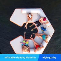 Quai gonflable commercial personnalisé avec tente de toit île flottante gonflable bar plate-forme tente pour Aqua Party