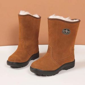 Bottes d'hiver en cuir de vachette à doublure en peau de mouton, chaudes, montantes, pour la chasse en extérieur, unisexe, à talon bas, isolantes - Product Image 2