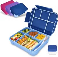 Boîte à lunch Bento bleu ciel 1330 ml avec couvercle en plastique, compatible micro-ondes, anti-fuite, conteneur de stockage alimentaire, couverts et récipient à sauce