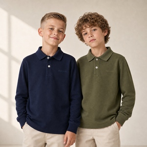 Camisa <span class=keywords><strong>Polo</strong></span> de Manga Larga para Niños, 100% Algodón Piqué, Secado Rápido, Transpirable, Uniforme Escolar, Tops Casuales, Azul Marino y Verde, 2-14 Años, Venta al Por Mayor - Product Image 1