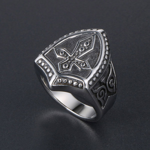 Men's <b>Titanium</b> Steel Cross <b>Ring</b> Geometric Design Index Finger <b>Ring</b> Retro Style SA415 - Product Image 3