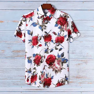 wholesale Custom Pattern Print Floral Hawaiian Shirts Short Sleeve Cotton Tropical Party Shirts Aloha Shirts