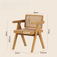 Chaise de salle à manger en rotin naturel tressé de style Mid-Century, avec structure en bois massif et assise en cannage respirant, mobilier d'intérieur pour la détente et la salle à manger