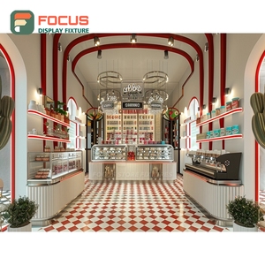 Vitrina Creativa para Café, Estante de Vidrio en Esquina, Mueble de Madera de Roble Blanco para Productos de Panadería - Product Image 4