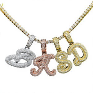 Iced Out Moissanite <b>Letter</b> <b>Charms</b> Pendant Necklace 18K Gold Plated Rose Gold Hip hop Style Everyday Wear Unisex - Product Image 3